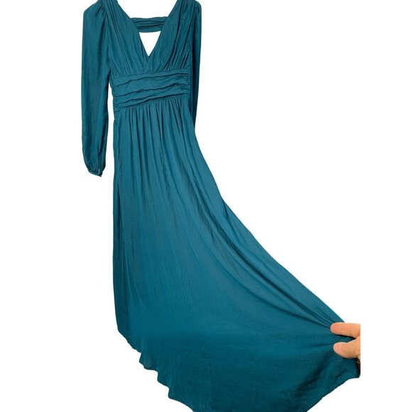 Anthropologie Teal Wrap High Low Long-Sleeve V-Neck Midi Dress Size 0 7518 - Picture 9 of 15